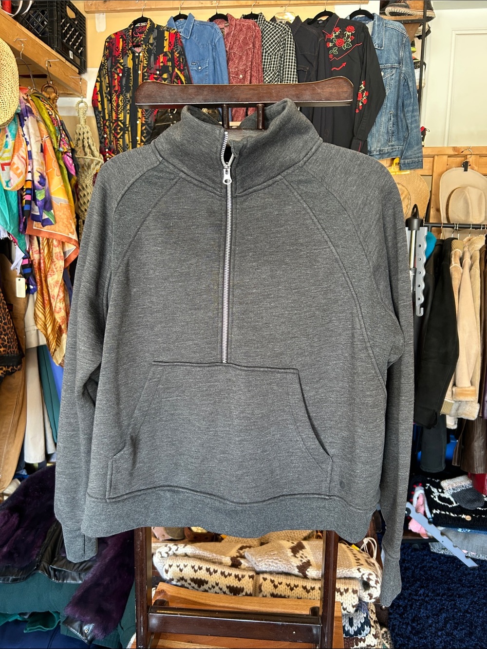 Danskin Charcoal Gray V-Neck Half-Zip Pullover
